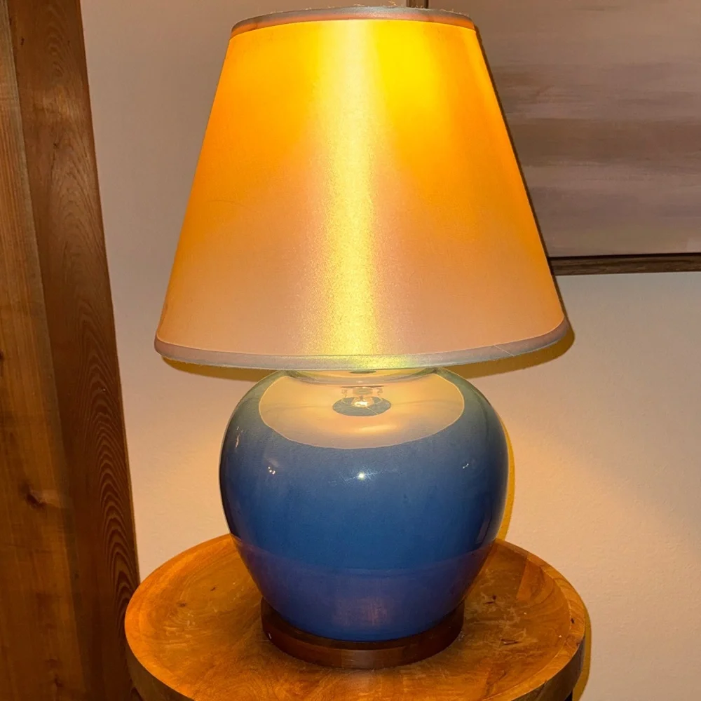 Ralph Lauren Blue Ceramic Table Lamp with Cream Shade